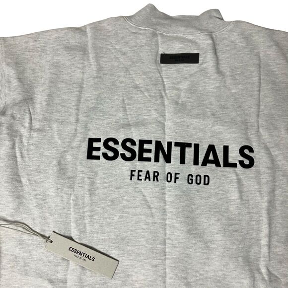 Fear of God Essentials Sweatshirt Mens XL Grey Oatmeal Mockneck Back Logo Baggy - Picture 10 of 11